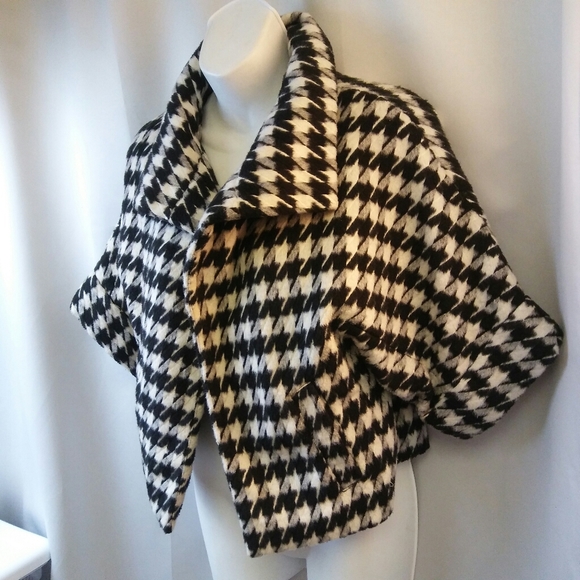 Biz "Capelet"Cropped Houndstooth Retro Coat, S - Picture 2 of 4